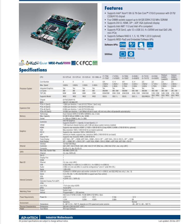 研華工業主板AIMB-585 Intel? Xeon? E3/ Core? i7/i5/i3 LGA1151