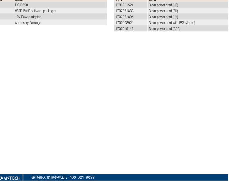 研華EIS-D620 研華EIS-D620，邊緣計算系統網關，基于Rockchip RK3399處理器，板載2GB內存，16GB eMMC 存儲，低功耗邊緣智能設備，具備豐富擴展接口 2 x LAN，1 x COM，1 x USB，2 x HDMI等，體積非常小巧，適用于邊緣設備控制及數據采集等應用場景。