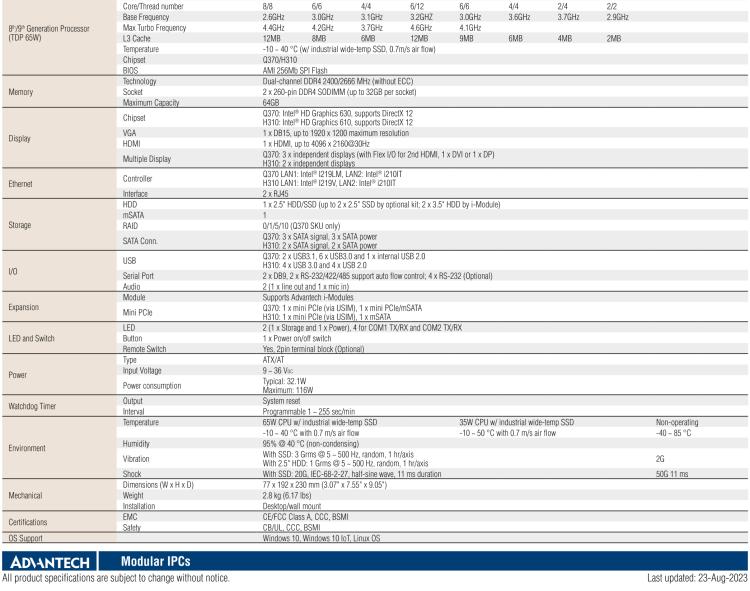 研華MIC-770 Intel? 第八/九代Core? i 臺式機處理器 (LGA 1151)緊湊型無風扇系統