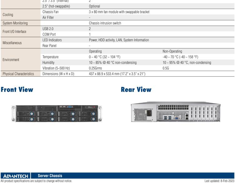 研華HPC-7282 2U 機(jī)架式機(jī)箱，適用于 Micro/ATX 服務(wù)器主板，支持8個(gè)2.5寸/3.5寸熱插拔硬盤，7個(gè)半高擴(kuò)展槽