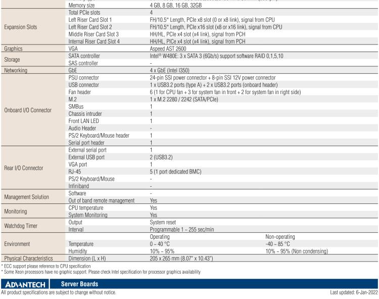 研華ASMB-610 LGA 1200 Intel? Xeon? W & 第十代 Core?專用服務(wù)器主板，帶4 x DDR4, 1 x PCIeX16, 2 x PCIeX4, 5 x USB 3.2, 3 x SATA 3, Quad LANs and和 IPMI