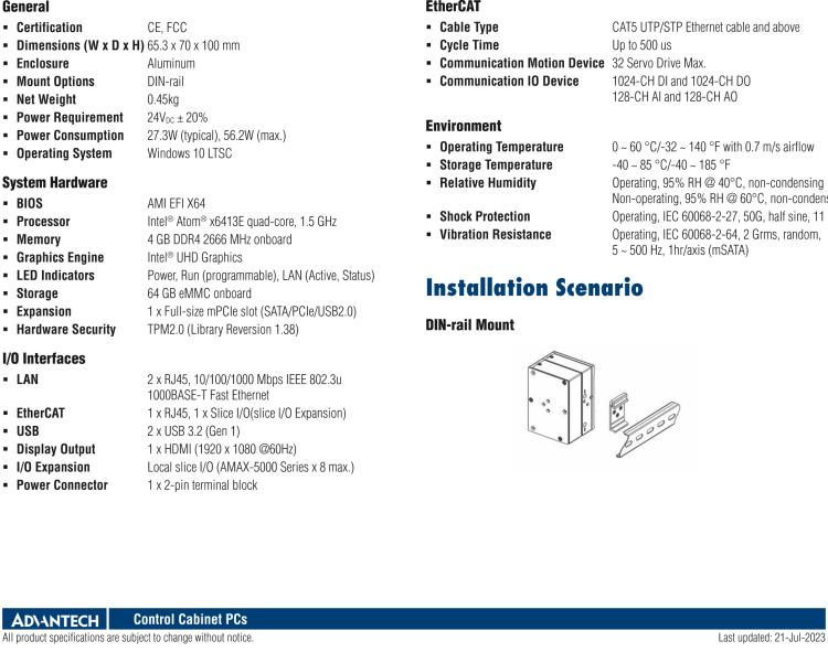 研華AMAX-357 超微型EtherCAT運動控制器，基于PC架構開發(fā)，配置了Intel Atom處理器，具有64GB eMMC、2 x LAN、2 x USB和Slice IO擴展