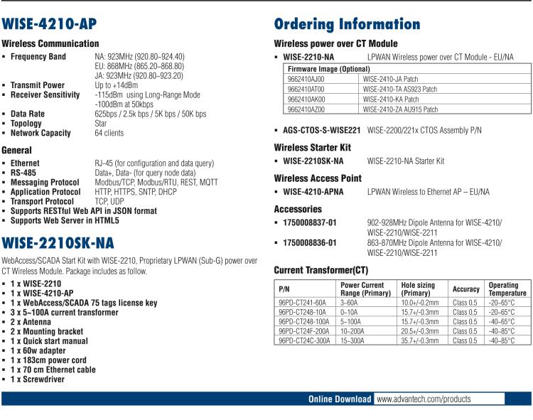 研華WISE-2210 專有 LPWAN(Sub-G) 無線自供電CT節點