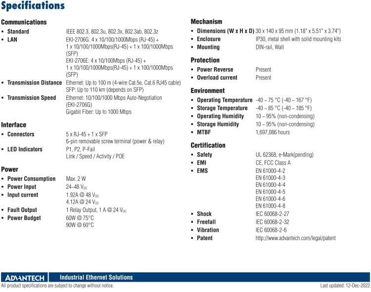 研華EKI-2706G-1GFPI 4GE PoE+1G+1G SFP，非網(wǎng)管型PoE工業(yè)以太網(wǎng)交換機(jī)，IEEE802.3af/at，24~48VDC（BE型），48~53VDC（AE型），-40~75℃