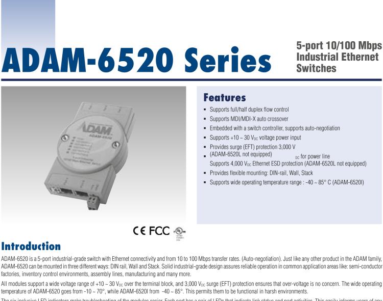 研華ADAM-6520 5 端口非網管型工業以太網交換機