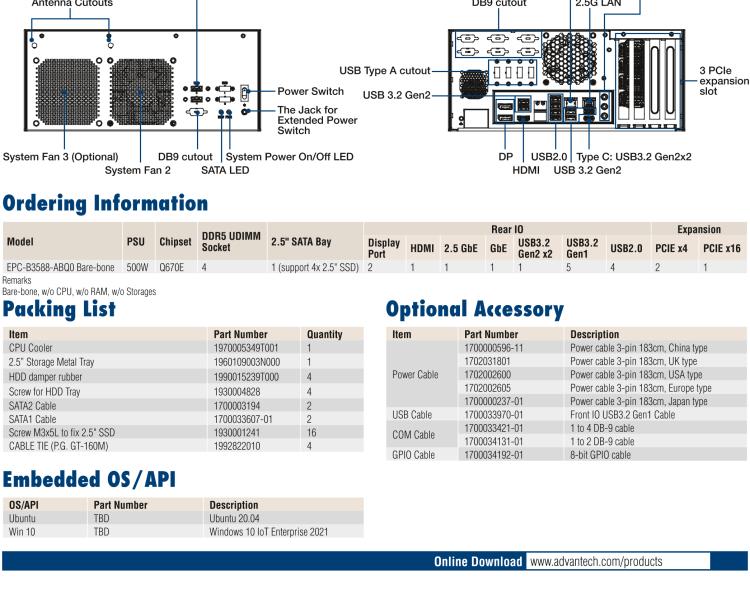 研華EPC-B3588 適配Intel 第12代 Core i 系列處理器，搭載Q670E芯片組。可搭配N(xiāo)VIDIA? RTX-A4500顯卡。3U高度，提供高端圖像處理應(yīng)用的解決方案。