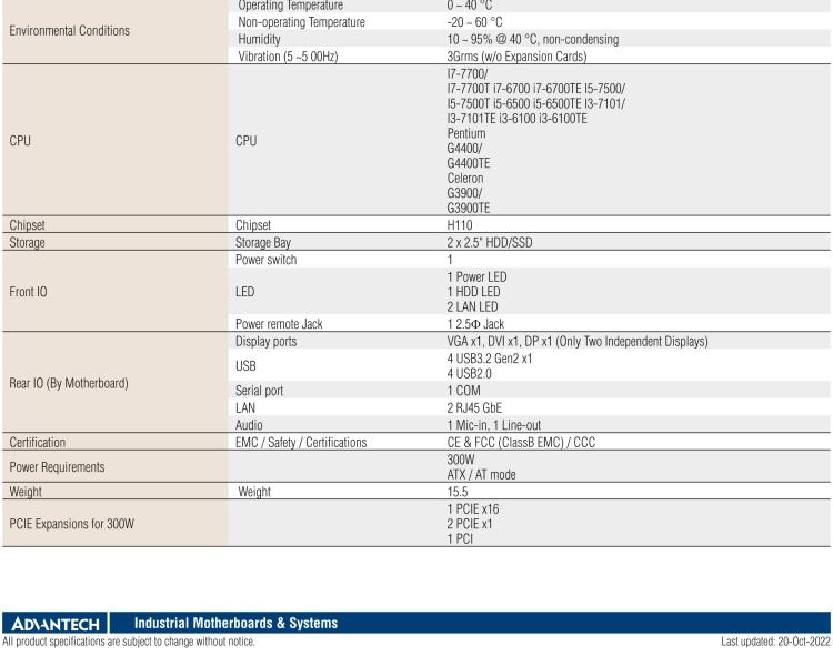 研華EPC-B5505 適配Intel? 第6/7代 Core ? i/Xeon E3系列處理器，搭載H110芯片組。標準4U上架，廣泛適用于各種行業。