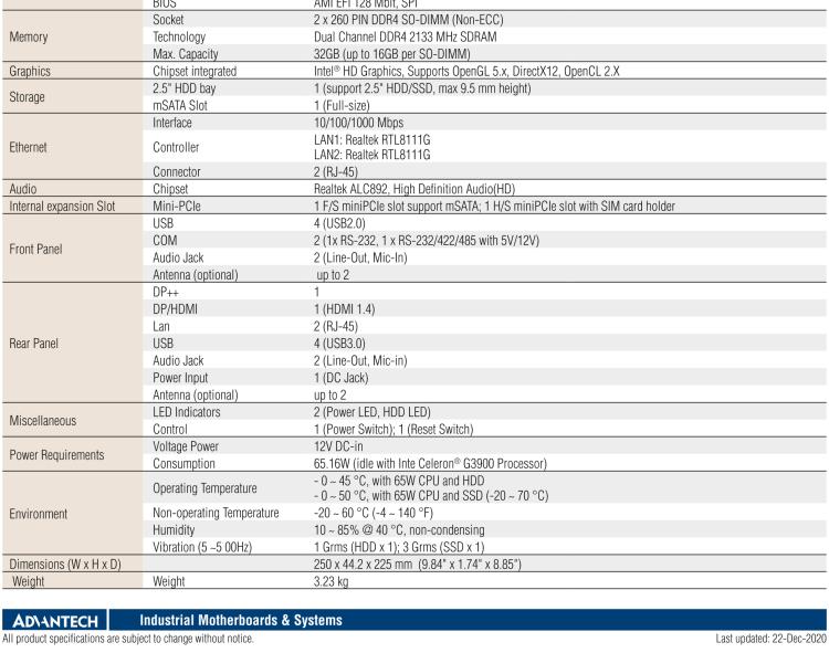 研華EPC-T2285 適配Intel? 第6/7代 Core? i 系列處理器，搭載H110芯片組。1U超薄高度，性能強勁。