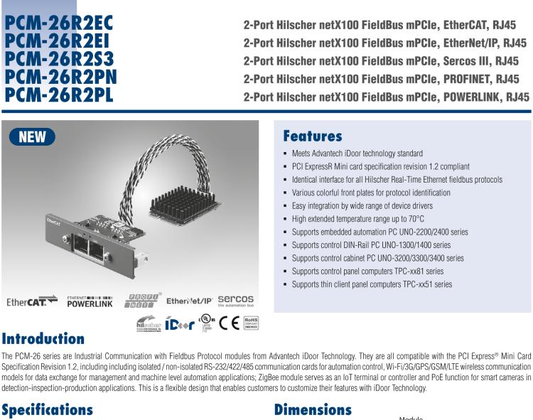 研華PCM-26R2PL 2端口 Hilscher netX100 現場總線 mPCIe, POWERLINK, RJ45