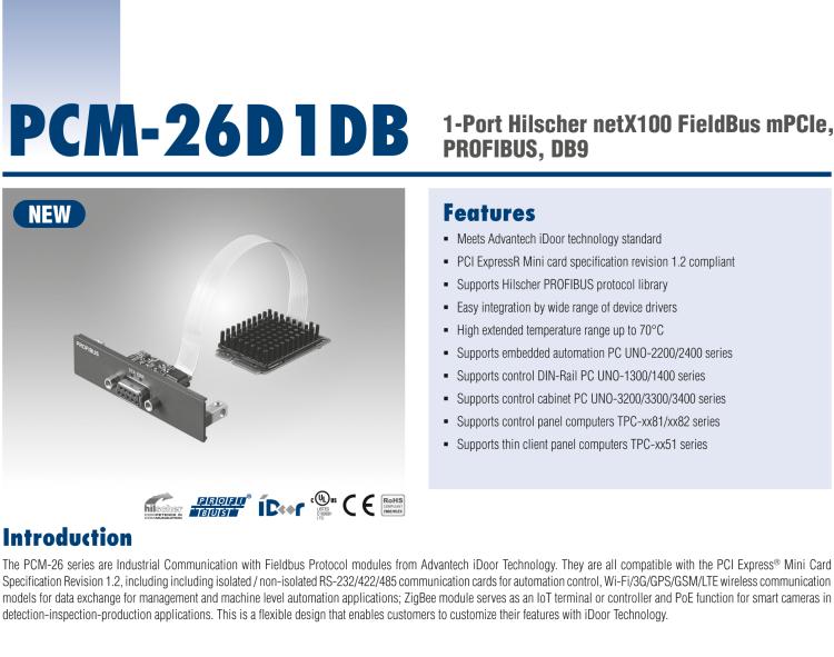 研華PCM-26D1DB 1端口 Hilscher netX100 現場總線 mPCIe，PROFIBUS，DB9