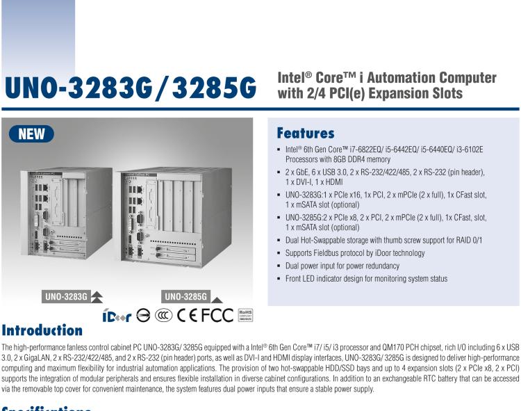 研華UNO-3283G 高效能嵌入式無風(fēng)扇工業(yè)電腦，搭配Intel? Core? i 處理器，2×GbE, 2×mPCIe, HDMI, DVI-I