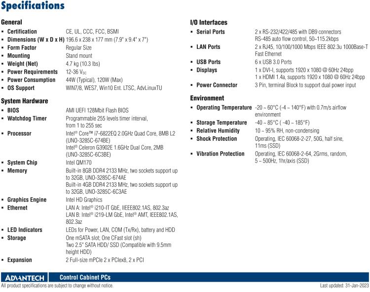 研華UNO-3285C 搭配Intel? Core?處理器，4×PCI(e) 擴展槽，2 x GbE, 2 x mPCIe, HDMI, DVI-I