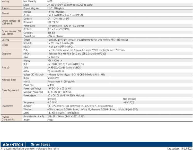 研華AIIS-3411 緊湊型視覺系統(tǒng)，支持Intel? 第10代 Core i CPU, 4路攝像頭支持 GigE PoE或 USB 3.0接口, PCIe擴(kuò)展槽, 支持4路光源和隔離DIO
