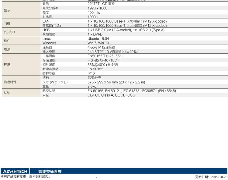 研華ITA-7220 滿足鐵路En50155認(rèn)證標(biāo)準(zhǔn)，英特爾?賽揚(yáng)?J1900 22英寸無(wú)風(fēng)扇鐵路平板電腦
