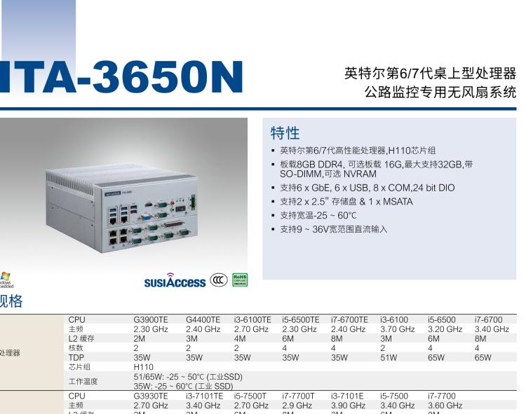 研華ITA-3650N 英特爾第六代和第七代臺(tái)式機(jī)無(wú)風(fēng)扇系統(tǒng)，用于高速公路監(jiān)控應(yīng)用