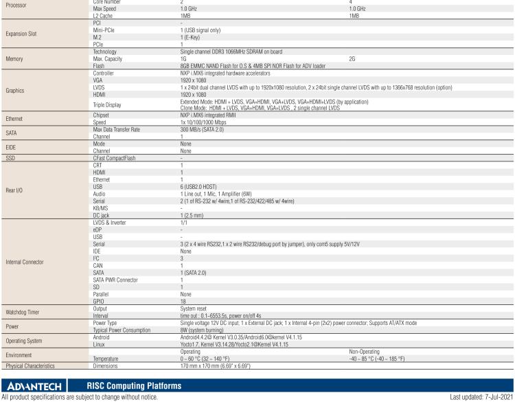 研華RSB-6410 基于NXP ARM Cortex-A9 i.MX6 Dual/Quad 的Mini-ITX工業主板， 支持Linux Yocto/Android