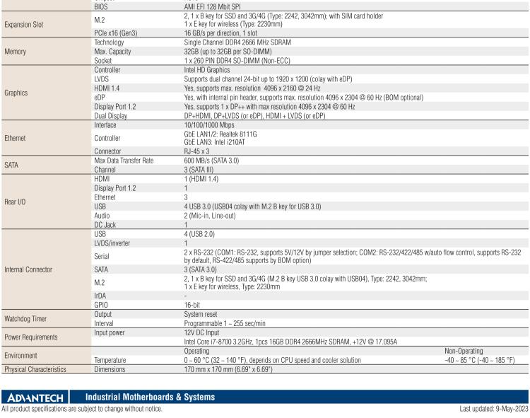 研華AIMB-286EF 適配Intel 第8/9代 Core i 處理器，搭載Intel H310芯片組。擁有1個PCIe x16插槽。超薄設(shè)計，接口豐富，是高端應(yīng)用中的高性價比方案。