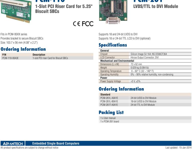 研華PCM-110 1插槽 PCI擴展卡，適用5.25”單板電腦