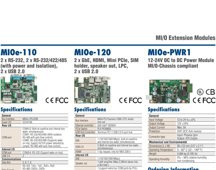研華MIOe-230 48-bit LVDS或DisplayPort, 2 x USB 2.0，兼容3.5寸MIO單板