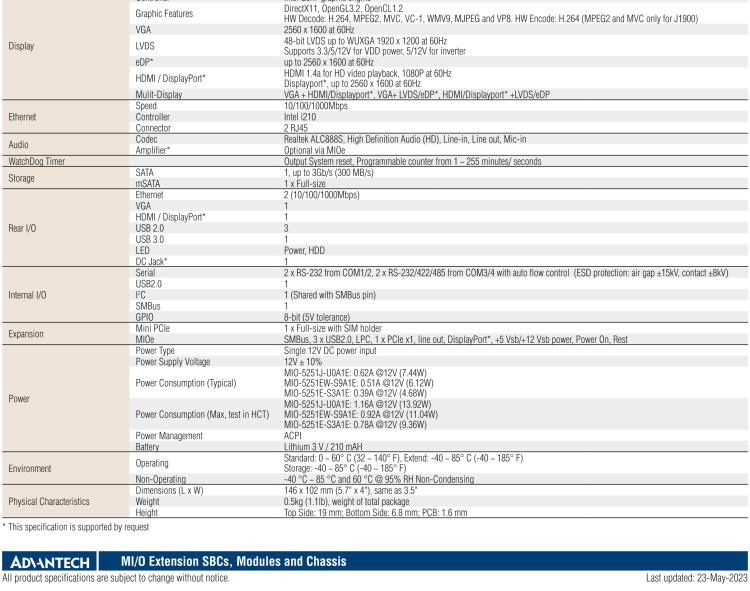 研華MIO-5251 3.5寸MIO單板電腦，采用嵌入式 Intel? Atom? E3825 &Intel? J1900處理器
