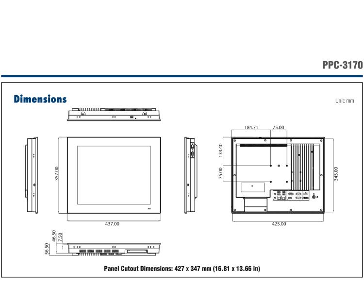 研華PPC-3170-RE4BE 17" 無風扇工業平板電腦, 搭載 Intel? Atom? E3845 四核心處理器