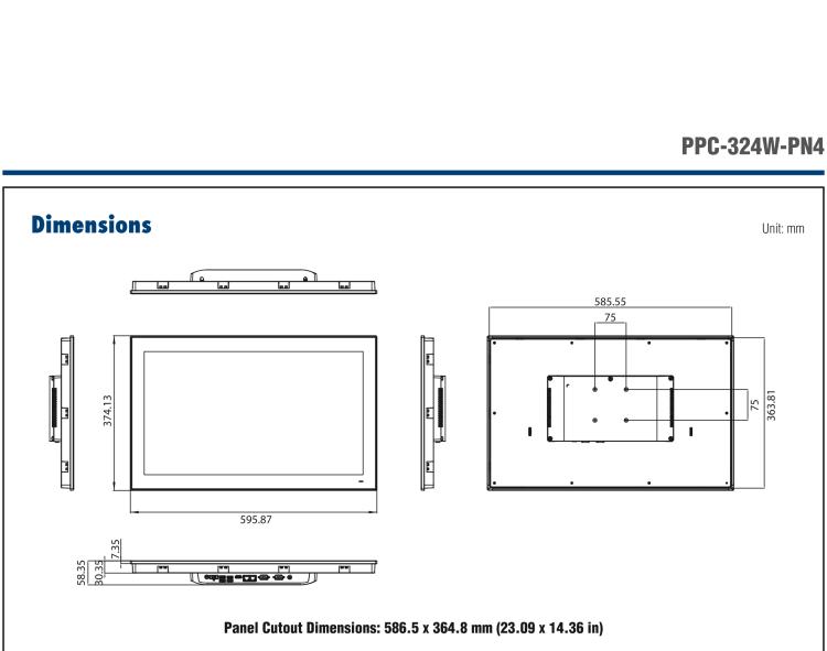 研華PPC-324W-PN40B 23.8" 寬屏無風扇工業平板電腦, 搭載Intel? Pentium? N4200 四核心處理器