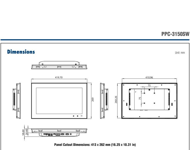 研華PPC-3150SW 15.6" 寬屏無(wú)風(fēng)扇工業(yè)平板電腦，搭載 Intel? Pentium? N4200 四核心處理器