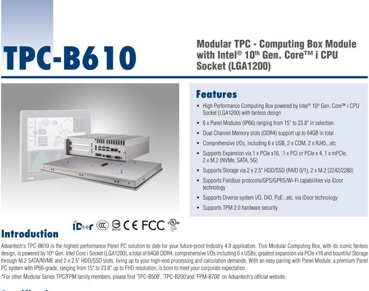 研華TPC-B610 TPC-B610是研華高性能平板電腦解決方案，適用于您未來的工業4.0升級