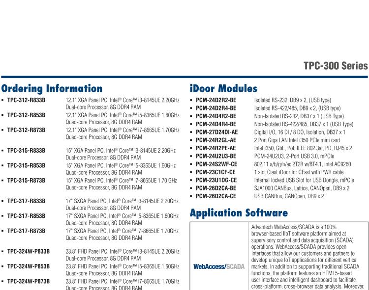 研華TPC-312 12.1" XGA TFT LED LCD工業平板電腦，搭載第八代Intel?Core?i3/ i5/ i7處理器，內置8G DDR4 RAM