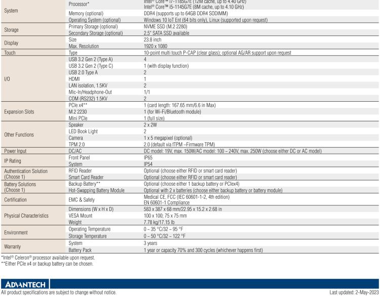 研華POC-624 23.8"高性能醫用一體機，可用于多種醫療應用
