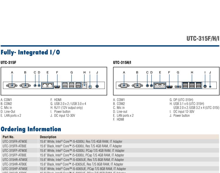 研華UTC-315H 15.6" 多功能觸控一體機(jī)，內(nèi)置 Intel? Core? i5-8365UE/Core? i3-8145UE