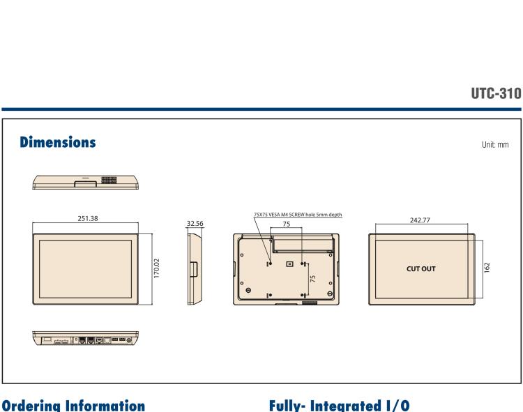研華UTC-310G 10.1" 多功能觸控一體機，Intel? Celeron? N3350/Pentium? N4200 處理器