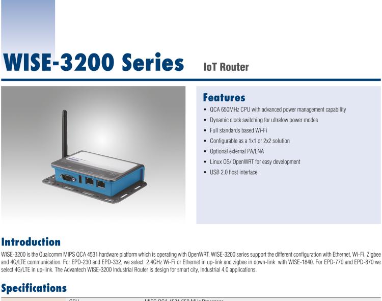 研華WISE-3270 研華EPD電子紙專用工業網關，以太網、 WIFI（AP）、4G/LTE，專為智能城市、工業4.2應用而設計。