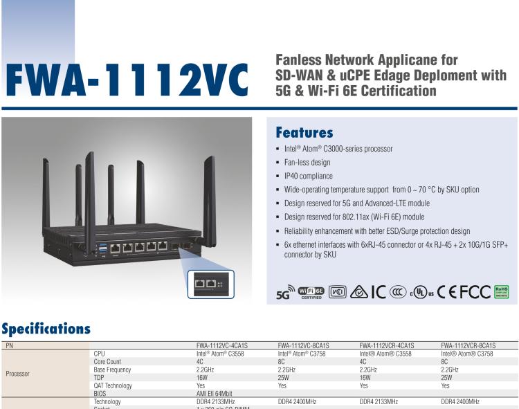 研華FWA-1112VC 用于不同部署的無風扇網絡應用平臺