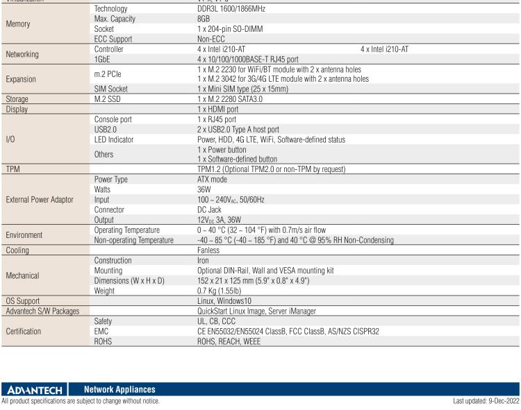 研華FWA-T011 基于Intel? Celeron? N3350/J3455 入門(mén)級(jí)SD-WAN，安全網(wǎng)關(guān)微型網(wǎng)絡(luò)應(yīng)用平臺(tái)