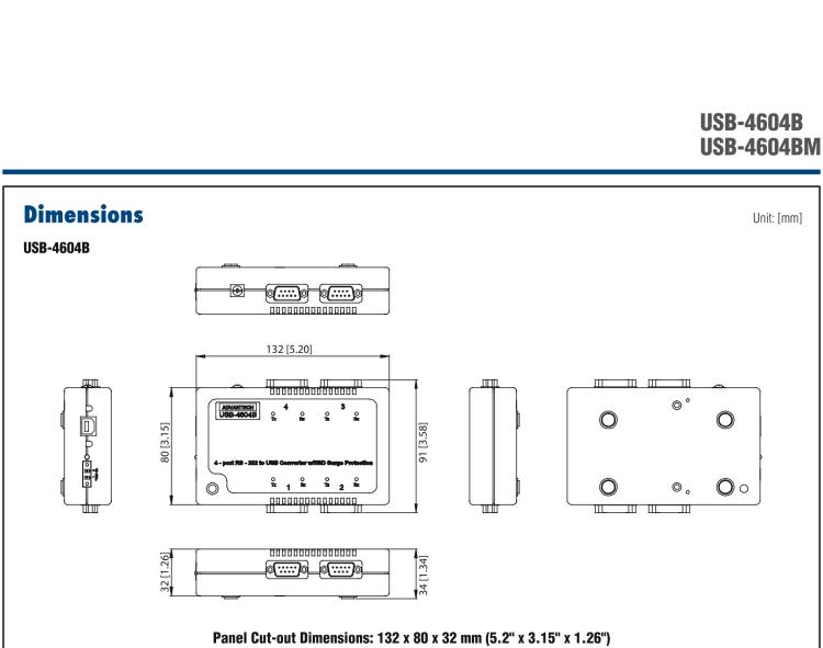 研華USB-4604BM USB轉4端口RS-232/422/485 轉換器，帶浪涌保護