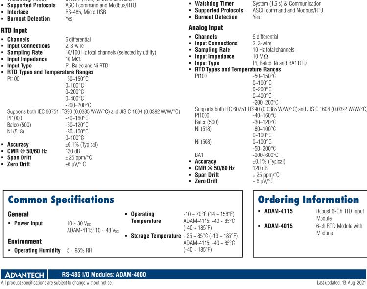 研華ADAM-4015 6通道符合Modbus協議的熱電阻模塊