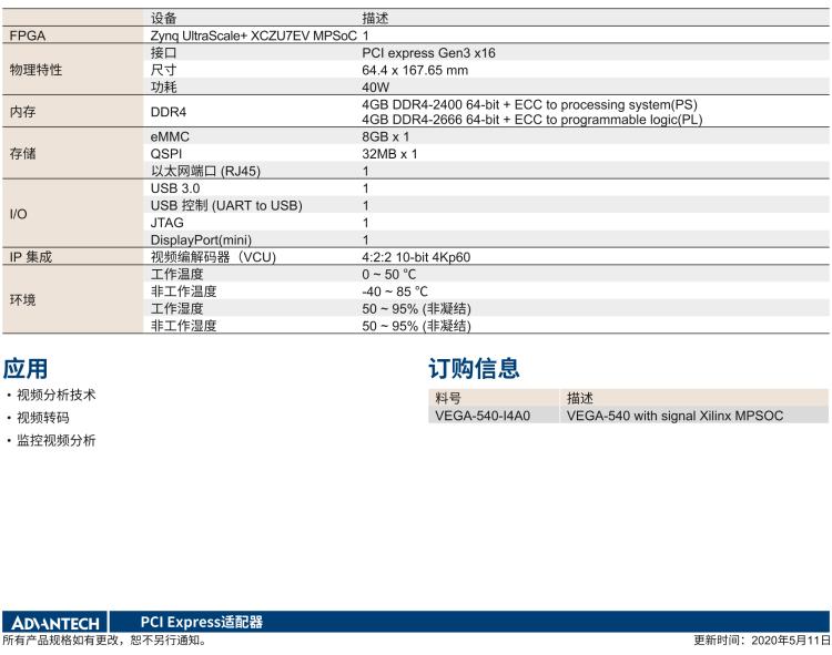 研華VEGA-540 可重構視頻內容智能加速卡