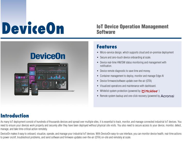 研華DeviceOn DeviceOn.DM是IoT設(shè)備管理，可遠程管理連接的設(shè)備并提供集中式管理功能。
